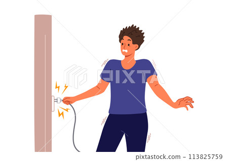 Man receives electric shock when inserts plug into socket, due to breakdown of electrical equipment 113825759