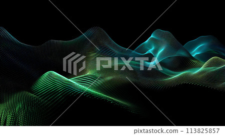 Dynamic Vector Wave: Blue Green Lines on Black. Generative AI 113825857