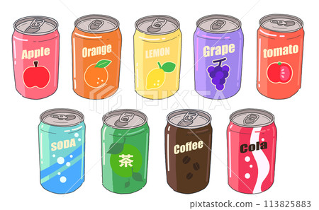 各種罐裝飲料手繪插畫集 各種罐裝飲料手繪插畫集 113825883