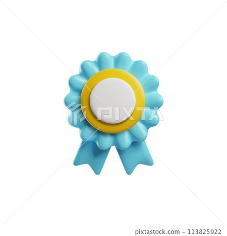 Medal with blue ribbon 3D vector icon, round award, game winner badge, premium quality label, guarantee approval sign Medal with blue ribbon 3D vector icon, round award, game winner badge, premium quality label, guarantee approval sign 113825922