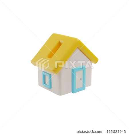 Small house with yellow roof 3d vector illustration 113825943