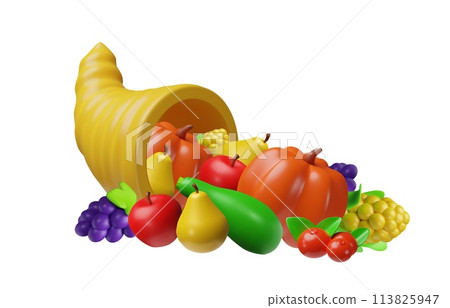 Cornucopia thanksgiving of autumn bounty 3D vector illustration Cornucopia thanksgiving of autumn bounty 3D vector illustration 113825947