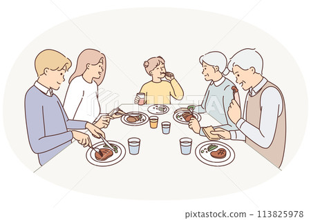 Big family eating dinner at table Big family eating dinner at table 113825978