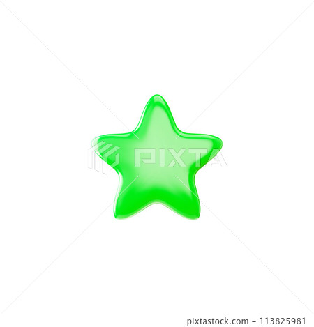 A bright neon green five-pointed 3D star with highlights on a white background A bright neon green five-pointed 3D star with highlights on a white background 113825981