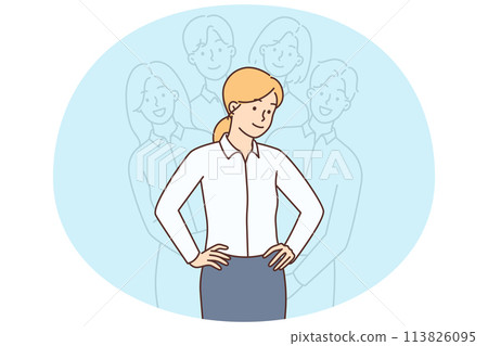 Young businesswoman with colleagues behind back Young businesswoman with colleagues behind back 113826095