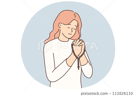 Religious woman pray with rosary Religious woman pray with rosary 113826110