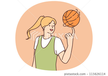 Smiling girl spin ball on finger Smiling girl spin ball on finger 113826114