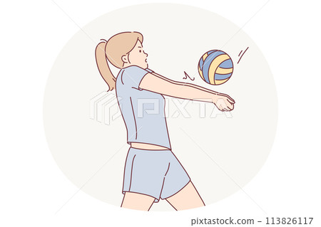 Woman in uniform play volleyball Woman in uniform play volleyball 113826117