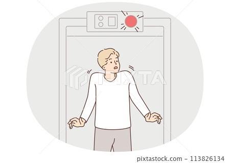 Stressed man beep at security gate 113826134