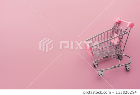 Shopping Cart on Pink Background 113826254
