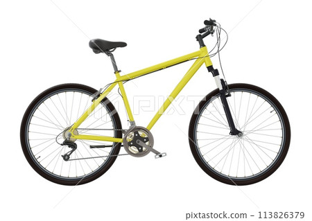 Yellow bicycle, side view isolated on white background, 3D illustration 113826379