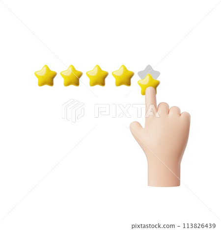 Vector 3D hand and five star feedback icon on isolated background. Vector 3D hand and five star feedback icon on isolated background. 113826439