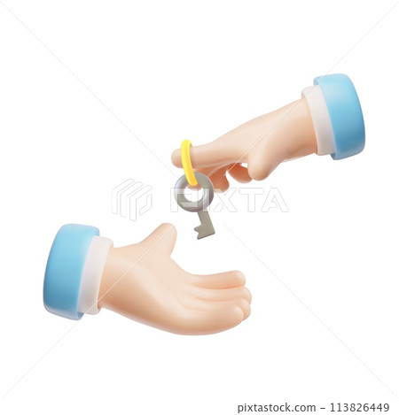3D cartoon businessman hand holding key, emoji icon of human hand giving key, real estate, access, apartment rent 3D cartoon businessman hand holding key, emoji icon of human hand giving key, real estate, access, apartment rent 113826449