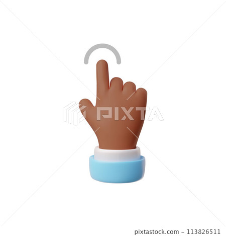 3D afro hand pointing index finger gesture vector icon, touch click arc cursor, tap semicircle ui button, blue sleeve 113826511