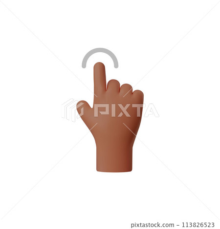 3D afro hand pointing index finger gesture vector icon, touch click arc cursor, tap screen, choose semicircle ui button 113826523