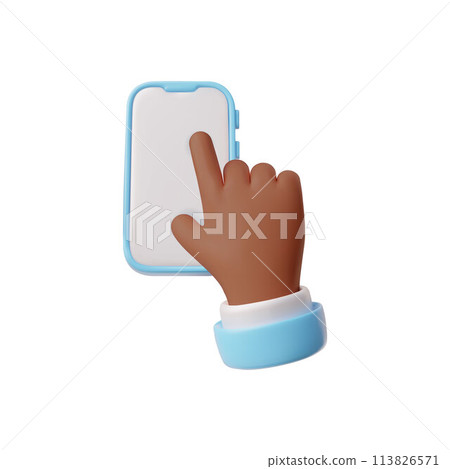 Vector 3D touch control of a smartphone with a hand pressing the display. 113826571