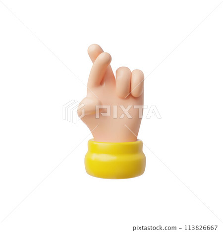Two fingers crossed hand gesture 3D vector emoji icon, good luck or lie, arm with yellow sleeve, superstition symbol Two fingers crossed hand gesture 3D vector emoji icon, good luck or lie, arm with yellow sleeve, superstition symbol 113826667
