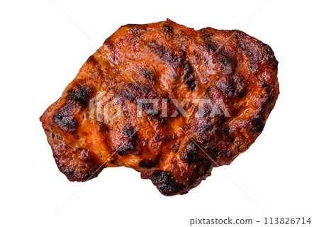 Fresh juicy delicious beef steak on a dark background 113826714