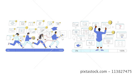 Gamification education concepts set. Online learning multimedia. Vector illustration collection isolated on white background. 113827475