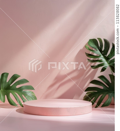 Pink Wall With Two Plant Pots and One Potted Plant 113828082