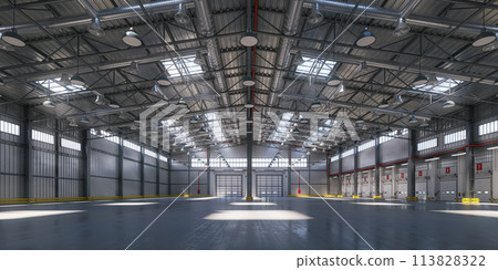 Empty warehouse or storehouse in daylight. Empty warehouse or storehouse in daylight. 113828322