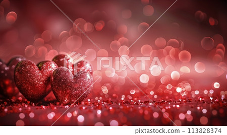 Group of Red Hearts on Table 113828374