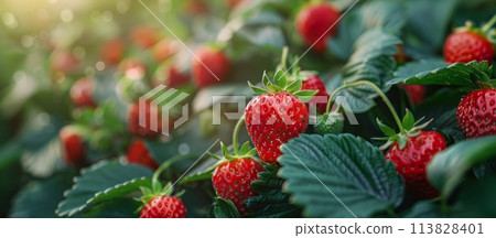 Close Up of Strawberries on a Bush 113828401