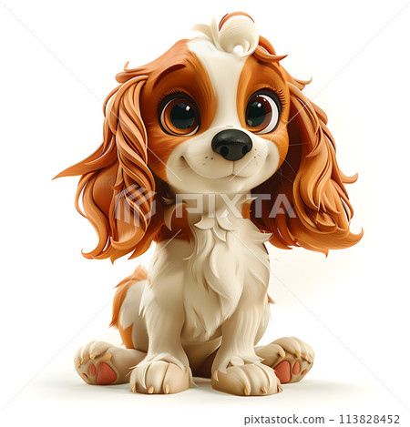 Spaniel, funny cute dog 3d illustration on white, unusual avatar, cheerful pet Spaniel, funny cute dog 3d illustration on white, unusual avatar, cheerful pet 113828452