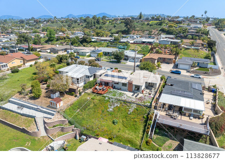Aerial view of house in San Diego suburb, California, USA 113828677