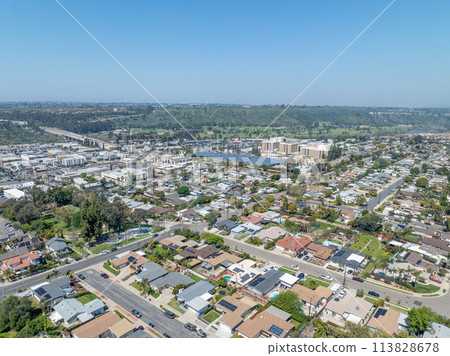 Aerial view of house in San Diego suburb, California, USA 113828678