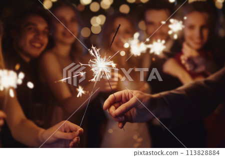 Man and Woman Holding Sparklers 113828884