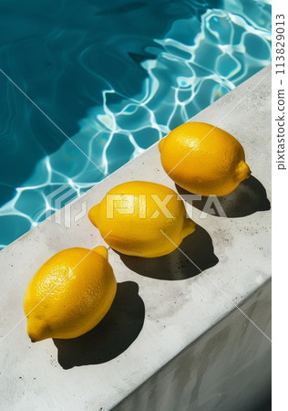 Three Lemons by Swimming Pool 113829013
