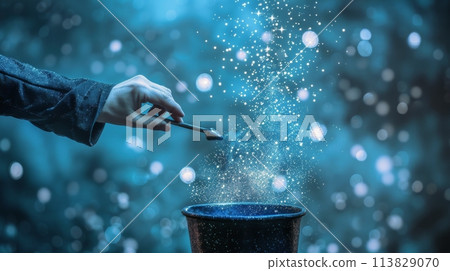 Person Holding Wand Over Trash Can 113829070
