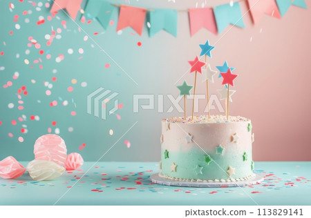 Blue and Pink Cake With Stars 113829141