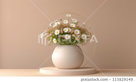 White Vase With Flowers on Table 113829149