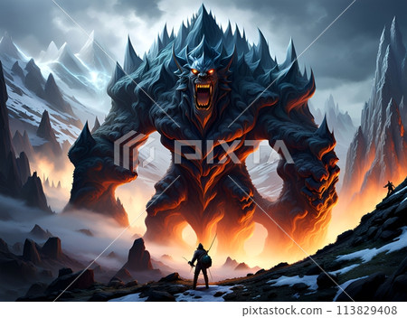 An animated mountain monster. Digital illustration 113829408