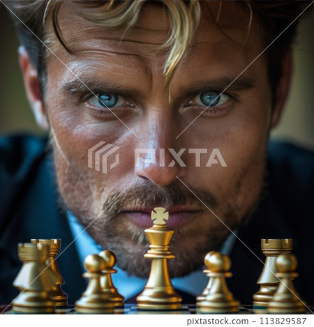 Man With Blue Eyes Playing Chess 113829587