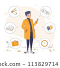 Young person with hobbies and interests illustrated 113829714