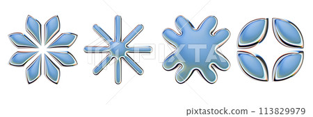 3D chrome y2k shape set, metal icon, retro futuristic mercury brutalist flower form, glossy effect. 3D chrome y2k shape set, metal icon, retro futuristic mercury brutalist flower form, glossy effect. 113829979
