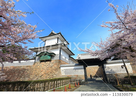 【石川縣】晴天的金澤城、石川門和盛開的櫻花 113830079