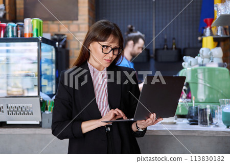 Portrait of business woman, accountant, lawyer, coffee shop cafeteria restaurant owner 113830182