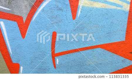 Colorful background of graffiti painting artwork with bright aerosol outlines on wall. Old school street art piece made with aerosol spray paint cans. Contemporary youth culture backdrop 113831335