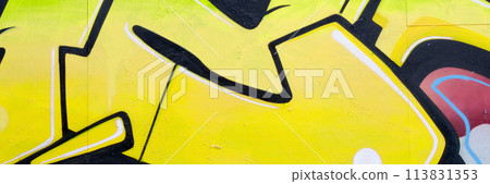 Colorful background of graffiti painting artwork with bright aerosol outlines on wall. Old school street art piece made with aerosol spray paint cans. Contemporary youth culture backdrop Colorful background of graffiti painting artwork with bright aerosol outlines on wall. Old school street art piece made with aerosol spray paint cans. Contemporary youth culture backdrop 113831353