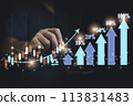 Business man pointing graph for success  growing growth.network,media,Digital Web,network,media,communication icon,Digital Web,Photo concept of business and Technology. 113831483