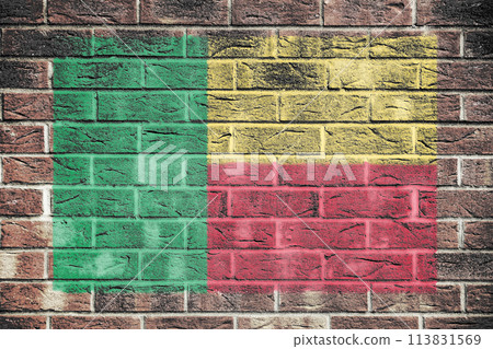 Benin flag on a brick wall background Benin flag on a brick wall background 113831569
