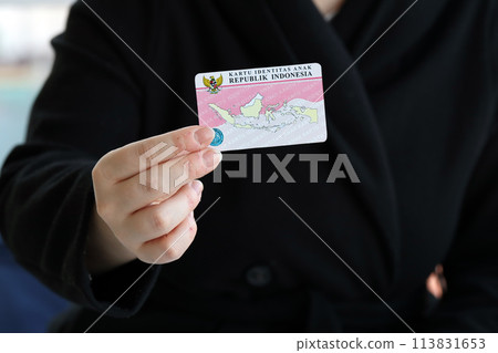 Indonesia child identity card Kartu Identitas Anak or KIA card. ID document for indonesian children close up 113831653