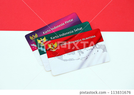 Indonesian prosperous family card, smart indonesia card and healthy card. KIS, KIP and KKS cards for financial support for citizens or residents 113831676