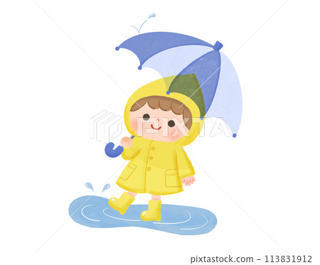 Child with an umbrella Hand-drawn illustration 113831912