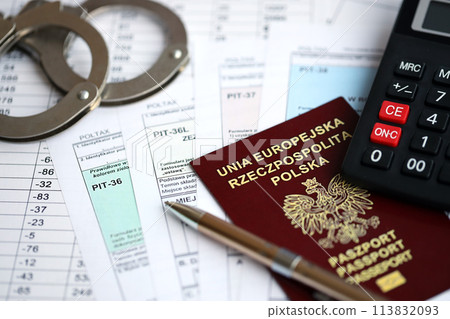 Concept of problems and troubles during tax reporting and taxpaying in poland. Accountant table with polish tax forms Concept of problems and troubles during tax reporting and taxpaying in poland. Accountant table with polish tax forms 113832093