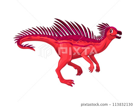 Cartoon pegomastax dinosaur character. Isolated vector small herbivorous dino known for its parrot-like beak, quill-like bristles and sharp fangs, living in the early jurassic period of ancient Africa 113832130